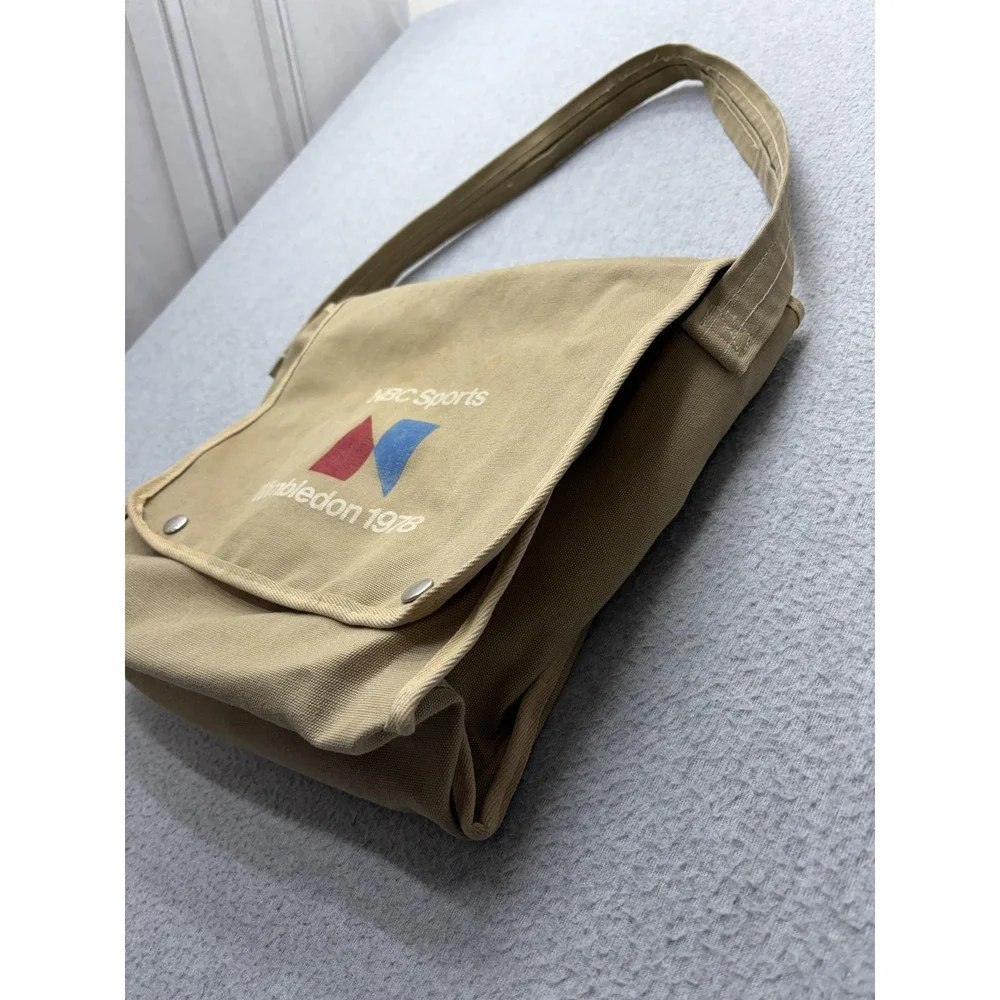 Vintage‎ NBC Sports Wimbledon Bag Messenger One Size Beige Canvas Tennis 1978